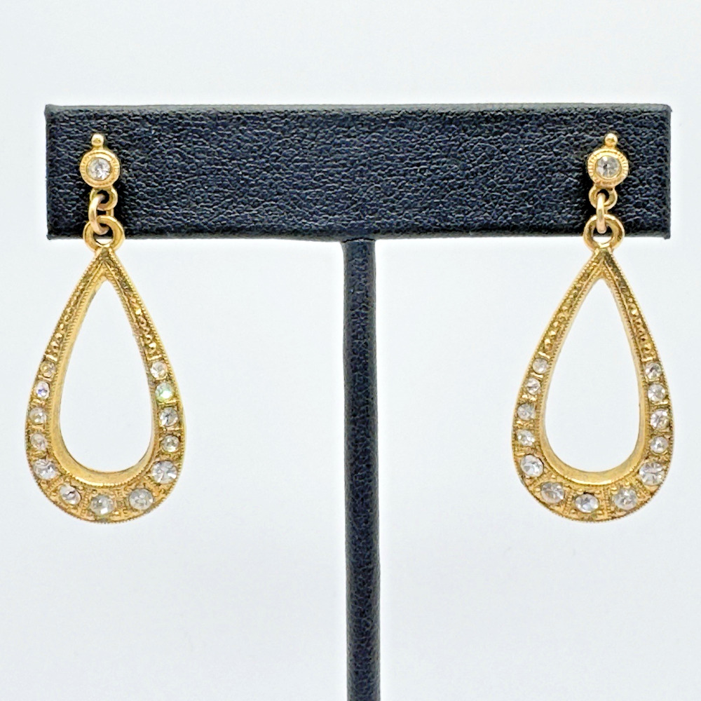 Vintage 1928 Brand Rhinestone Earrings Pierced Dangle 1.5"